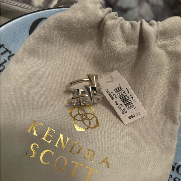 Kendra Scott Rhodium-Plated Lightning Bolt Double Row Ring Size 7 - Picture 2 of 4